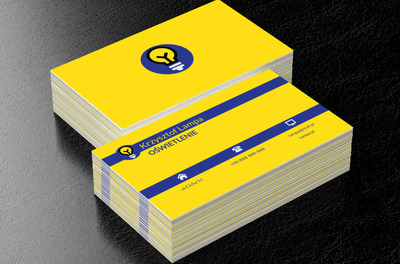 Żarówka na granatowym kole, Budownictwo, Oświetlenie - Wizytówki Netprint