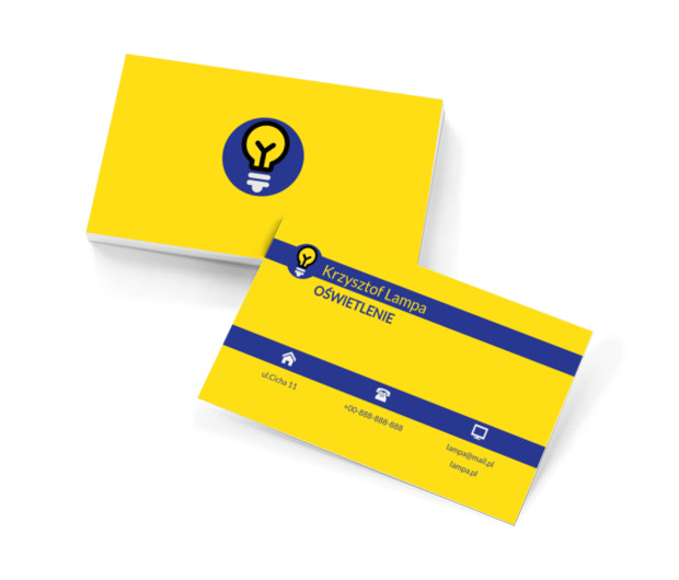 Żarówka na granatowym kole, Budownictwo, Oświetlenie - Wizytówki Netprint szablony online