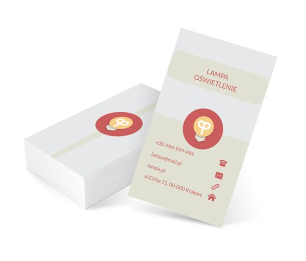 Żarówka na czerwonym tle, Budownictwo, Oświetlenie - Wizytówki Netprint szablony online