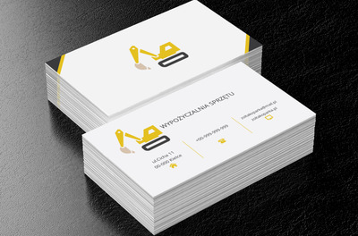 Żółta koparka na białym tle, Budownictwo, Wynajem sprzętu - Wizytówki Netprint