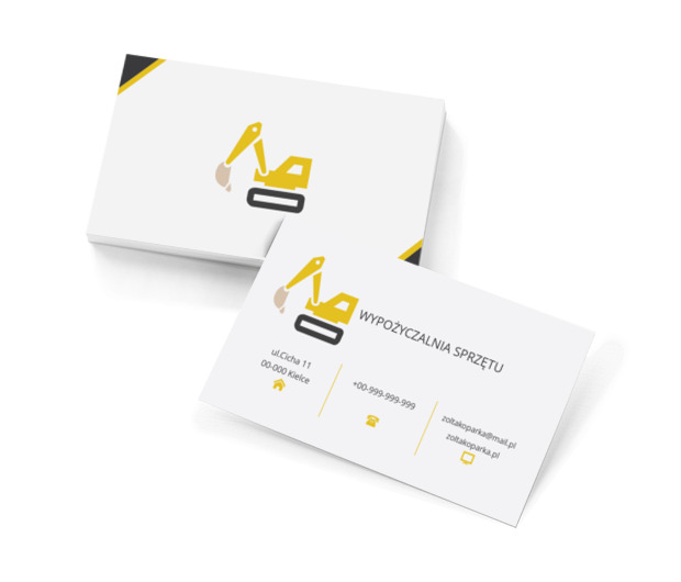Żółta koparka na białym tle, Budownictwo, Wynajem sprzętu - Wizytówki Netprint szablony online