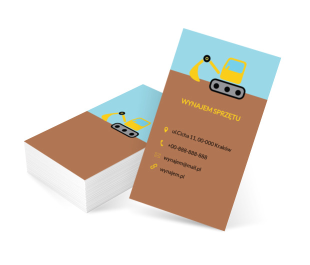 Żółta koparka, Budownictwo, Wynajem sprzętu - Wizytówki Netprint szablony online