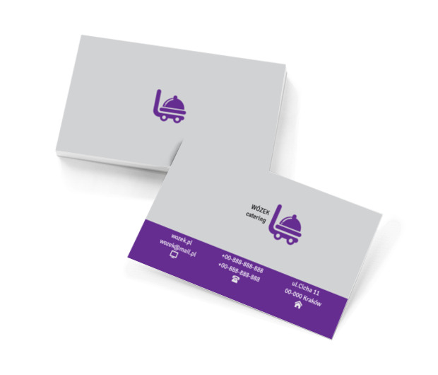 Fioletowy wózek z jedzeniem, Gastronomia, Catering - Wizytówki Netprint szablony online