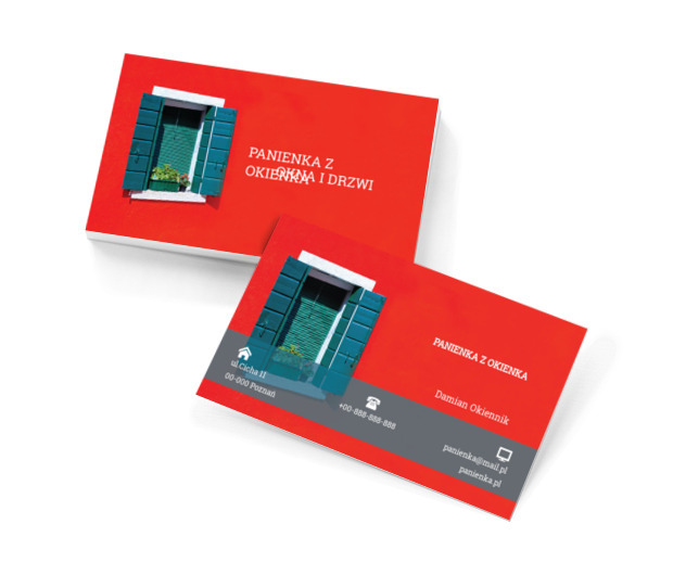 Okno z okiennicami, Budownictwo, Okna i Drzwi - Wizytówki Netprint szablony online
