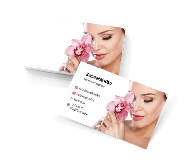 Kobieta z kwiatem, Zdrowie i uroda, Salon kosmetyczny - Wizytówki Netprint szablony online