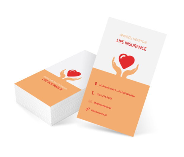 Dłonie z sercem, Finanse i ubezpieczenia, Firma ubezpieczeniowa - Wizytówki Netprint szablony online
