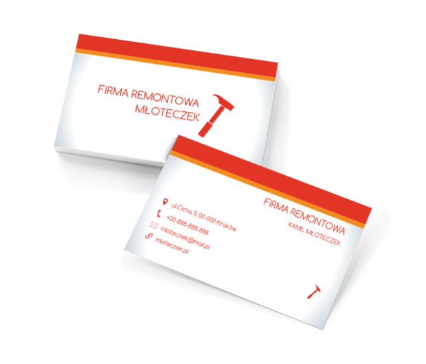 Czerwony młotek, Budownictwo, Remont i Wykończenia - Wizytówki Netprint szablony online