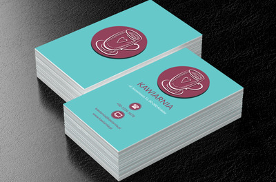Ciekawa grafika na turkusowym tle, Gastronomia, Kawiarnia - Wizytówki Netprint