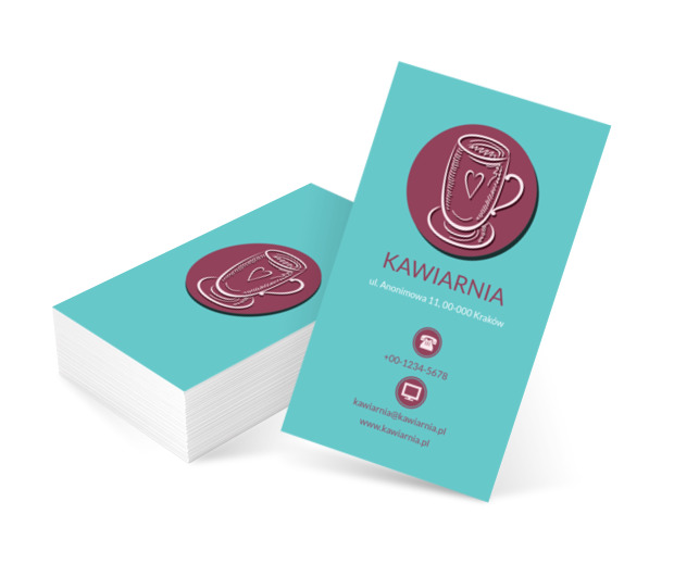 Ciekawa grafika na turkusowym tle, Gastronomia, Kawiarnia - Wizytówki Netprint szablony online