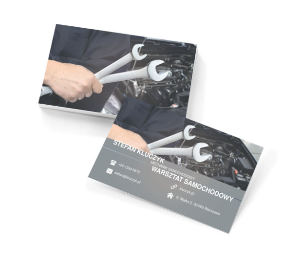 Silną ręką mechanika, Motoryzacja, Mechanik - Wizytówki Netprint szablony online