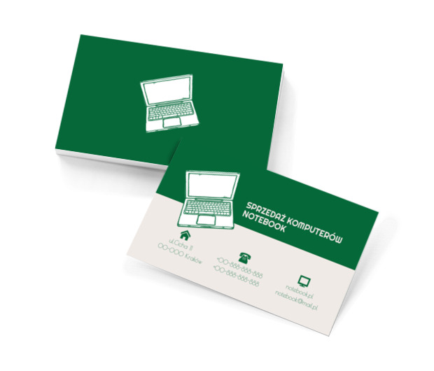 Biało-zielony laptop, Telekomunikacja i Internet, Sprzedaż Komputerów - Wizytówki Netprint szablony online