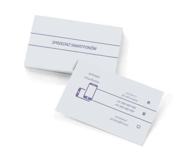 Fioletowe smartfony, Telekomunikacja i Internet, Telefony komórkowe / Smartfony - Wizytówki Netprint szablony online