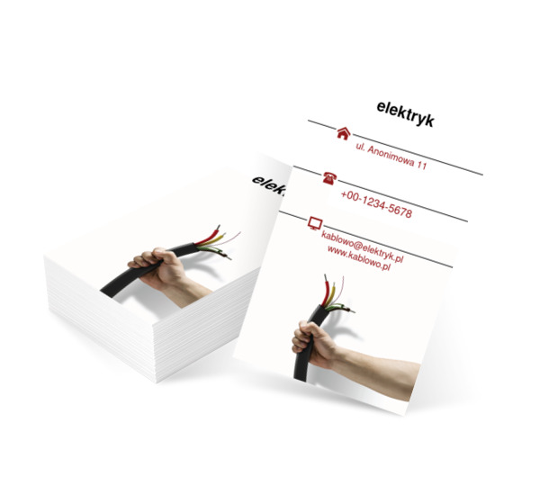 Jasne tło, przewód i silna dłoń, Budownictwo, Elektryk - Wizytówki Netprint szablony online