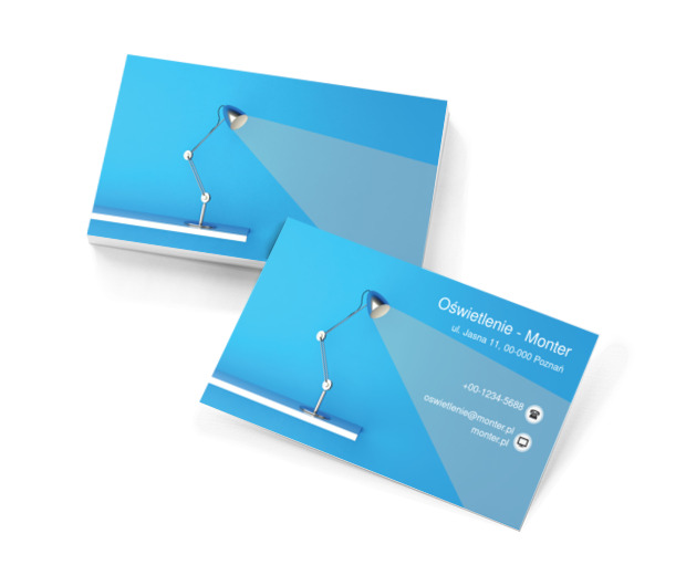 Lampka biurowa na niebieskim tle, Budownictwo, Oświetlenie - Wizytówki Netprint szablony online