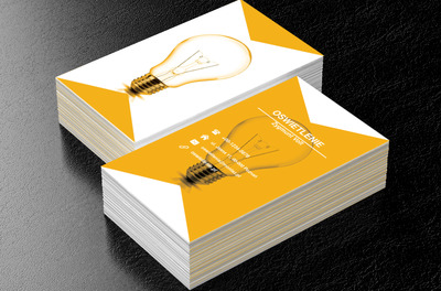 Żarówka na biało-pomarańczowym tle, Budownictwo, Oświetlenie - Wizytówki Netprint