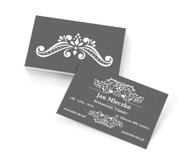 Biały dekor na szarym tle, Motywy, Klasyczne - Wizytówki Netprint szablony online