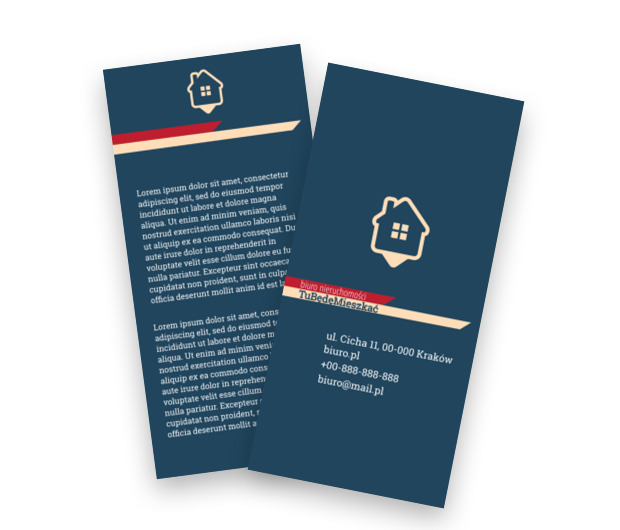 Chatka na niebieskim tle, Nieruchomość, Biuro nieruchomości  - Ulotki Netprint szablony online