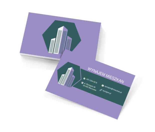 Wieżowce na fioletowym tle, Nieruchomość, Wynajem mieszkań - Wizytówki Netprint szablony online
