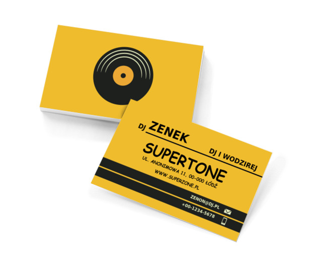 Płyta winylowa na żółtym tle, Rozrywka, DJ - Wizytówki Netprint szablony online