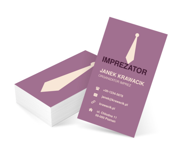 Berzowy krawat na fioletowym tle, Rozrywka, Organizator imprez - Wizytówki Netprint szablony online