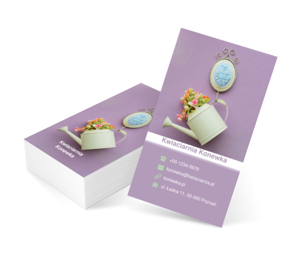 Konewka retro na fioletowym tle, Środowisko i Przyroda, Kwiaciarnia - Wizytówki Netprint szablony online