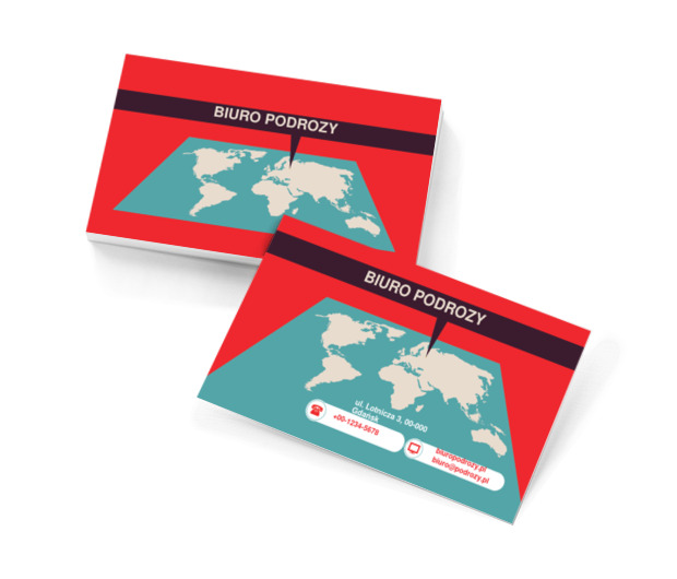 Mapa na czerwonym tle, Turystyka, Biuro podróży - Wizytówki Netprint szablony online