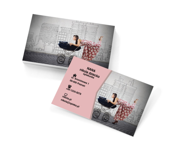 Kobieta z wózkiem, Usługi domowe, Opieka nad dziećmi - Wizytówki Netprint szablony online