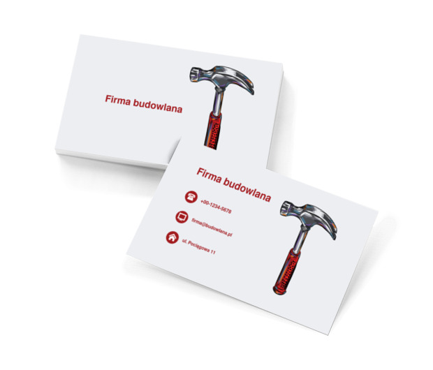 Młotek na białym tle, Budownictwo, Firma budowlana - Wizytówki Netprint szablony online