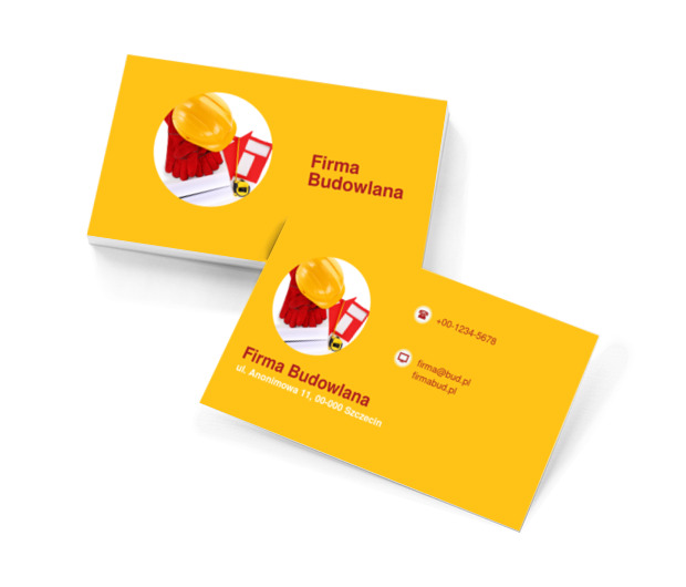 Kask i rękawice na żółtym tle, Budownictwo, Firma budowlana - Wizytówki Netprint szablony online