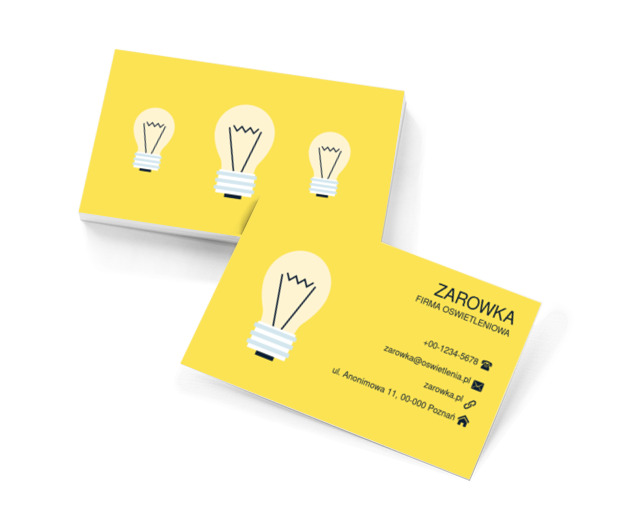 Żarówki na żółtym tle, Budownictwo, Oświetlenie - Wizytówki Netprint szablony online
