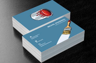 Biała linia, na niebieskim tle, Budownictwo, Usługi malarskie - Wizytówki Netprint