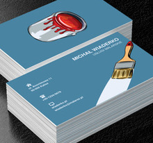 Biała linia, na niebieskim tle, Budownictwo, Usługi malarskie - Wizytówki Netprint