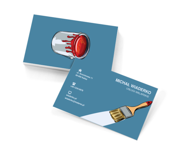 Biała linia, na niebieskim tle, Budownictwo, Usługi malarskie - Wizytówki Netprint szablony online