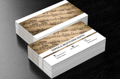 Nuty na brązowym tle., Edukacja, Szkoła muzyczna - Wizytówki Netprint