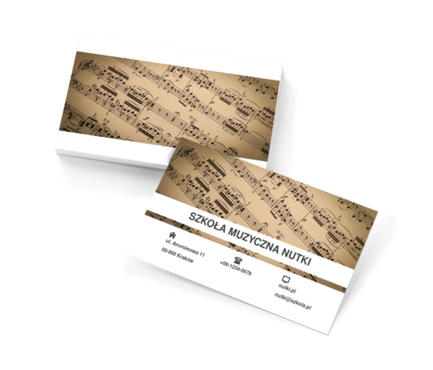 Nuty na brązowym tle., Edukacja, Szkoła muzyczna - Wizytówki Netprint szablony online