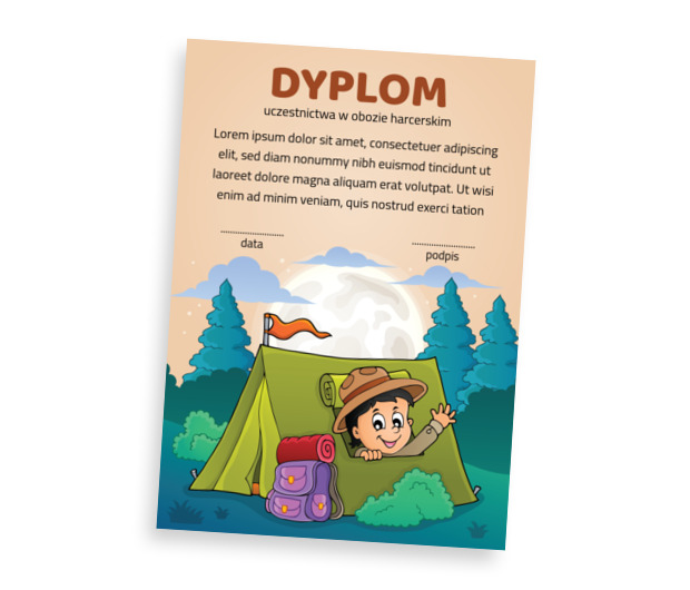 Na obozie harcerskim jest ekstra!, Tematy, Wakacyjne i kolonijne - Dyplomy Netprint szablony online