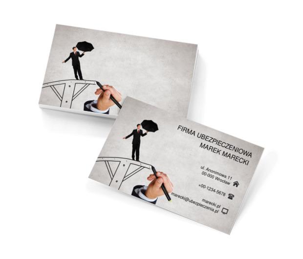 Mężczyzna z parasolem, Finanse i ubezpieczenia, Firma ubezpieczeniowa - Wizytówki Netprint szablony online