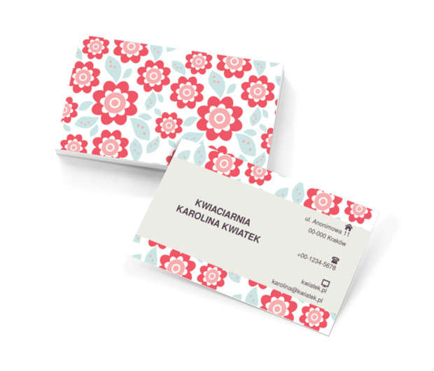 Czerwone kwiaty, Motywy, Roślinne - Wizytówki Netprint szablony online