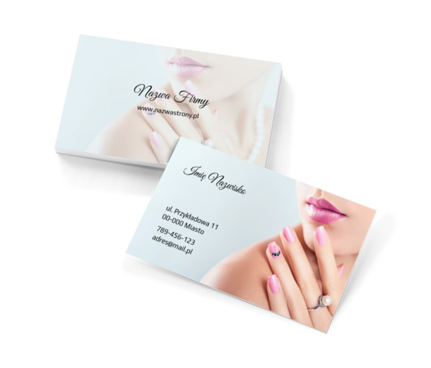 Subtelny portret kobiety z różowym manicure, Zdrowie i uroda, Salon kosmetyczny - Wizytówki Netprint szablony online