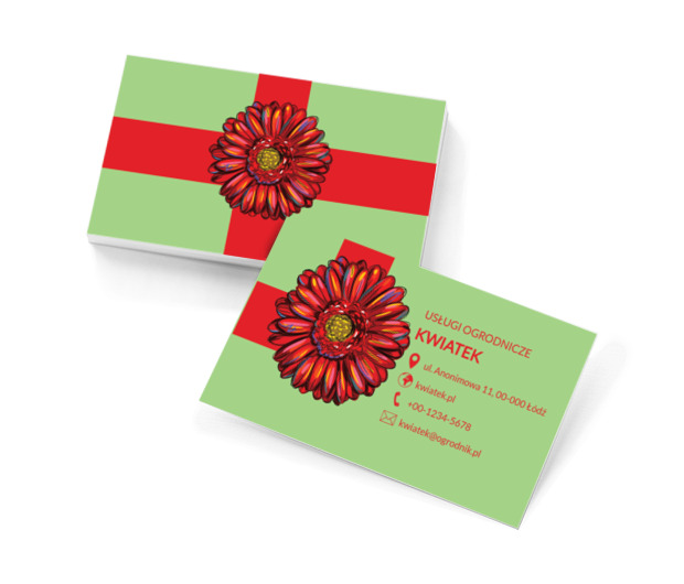 Czerwony kwiat na zielonym tle, Środowisko i Przyroda, Usługi ogrodnicze - Wizytówki Netprint szablony online