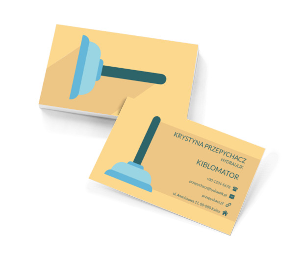 Niebieski przepychacz do rur, Usługi domowe, Hydraulik - Wizytówki Netprint szablony online