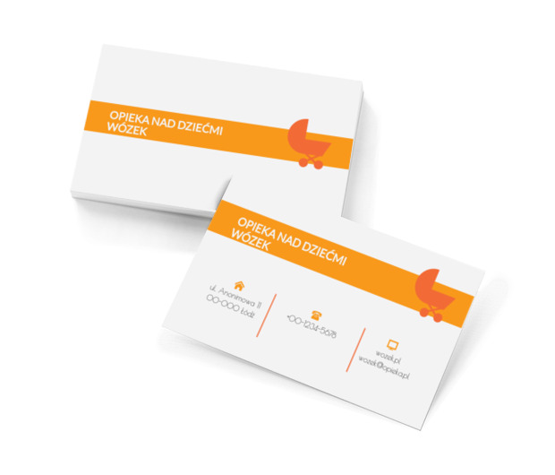 Pomarańczowy głęboki wózek, Usługi domowe, Opieka nad dziećmi - Wizytówki Netprint szablony online
