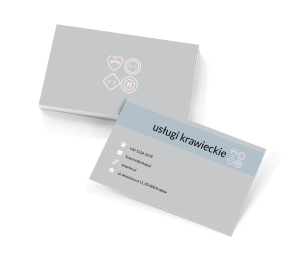 Białe guziki na szarym tle, Usługi domowe, Usługi krawieckie - Wizytówki Netprint szablony online