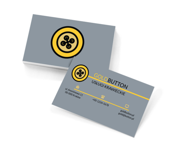 Żółty duży guzik, Usługi domowe, Usługi krawieckie - Wizytówki Netprint szablony online