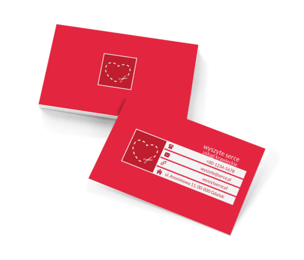 Wyszyte białe serce, Usługi domowe, Usługi krawieckie - Wizytówki Netprint szablony online