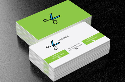 Nożyczki na zielonym tle, Zdrowie i uroda, Salon fryzjerski - Wizytówki Netprint