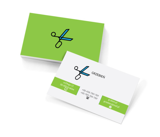 Nożyczki na zielonym tle, Zdrowie i uroda, Salon fryzjerski - Wizytówki Netprint szablony online