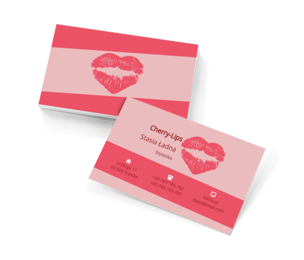 Ustana na bladoczerwonym tle, Zdrowie i uroda, Stylista - Wizytówki Netprint szablony online
