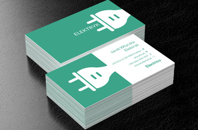Biała wtyczka elektryczna, Budownictwo, Elektryk - Wizytówki Netprint