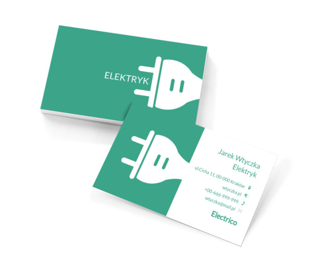 Biała wtyczka elektryczna, Budownictwo, Elektryk - Wizytówki Netprint szablony online
